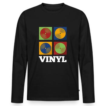 retro vinyl records flat design old school - Men's Premium Organic Long Sleeve Shirt - black - Front - Nico (187cm)