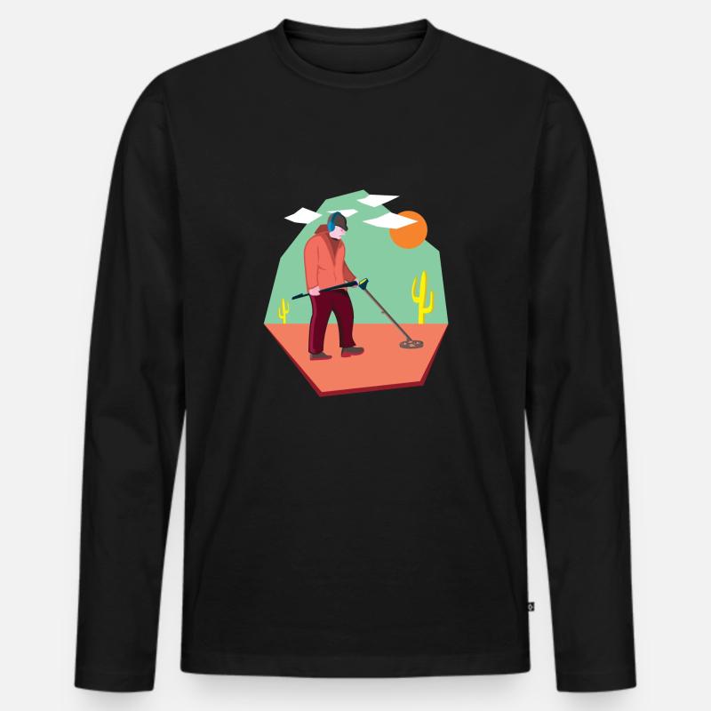 Sondler in der Wueste auf Schatzsuche mit Sonde - Männer Premium Bio Langarmshirt - Schwarz