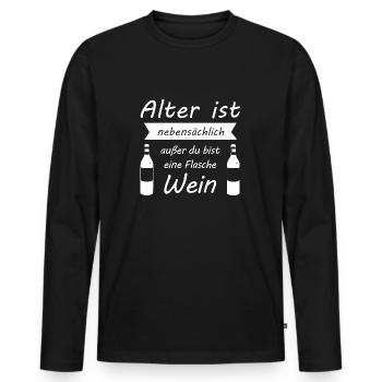 Alter ist nebensächlich - Flasche Wein - Geschenk - Männer Premium Bio Langarmshirt - Schwarz - Vorne - Nico (187cm)