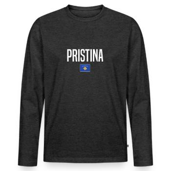 Pristina, Kosovo - T-shirt manches longues Premium bio Homme - anthracite chiné - Devant - Nico (187cm)