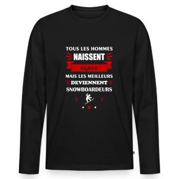 Tous les hommes naissent égaux snowboard, hiver - T-shirt manches longues Premium bio Homme - noir - Devant - Nico (187cm)