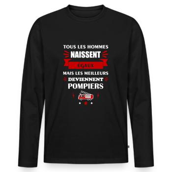 Tous les hommes naissent égaux pompier, pompiers - T-shirt manches longues Premium bio Homme - noir - Devant - Nico (187cm)