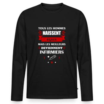 Tous les hommes naissent égaux infirmier, métier - T-shirt manches longues Premium bio Homme - noir - Devant - Nico (187cm)