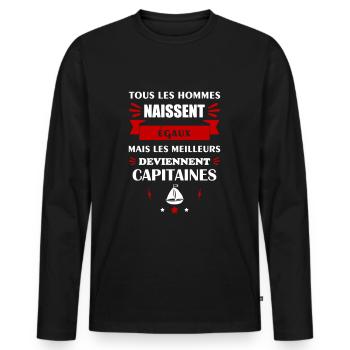 Tous les hommes naissent égaux capitaine, marin - T-shirt manches longues Premium bio Homme - noir - Devant - Nico (187cm)