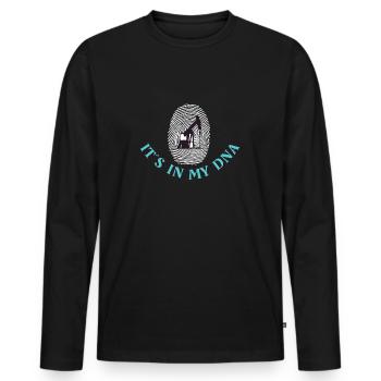 OILFIELD: Its in my DNA - Männer Premium Bio Langarmshirt - Schwarz - Vorne - Nico (187cm)