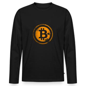 Vintage Bitcoin Logo BTC VINTAGE - Men's Premium Organic Long Sleeve Shirt - black - Front - Nico (187cm)