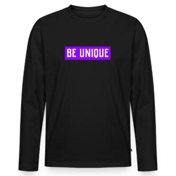 Design BE UNIQUE en violet - T-shirt manches longues Premium bio Homme - noir - Devant - Nico (187cm)