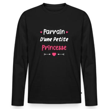 Parrain d'une princesse - T-shirt manches longues Premium bio Homme - noir - Devant - Nico (187cm)