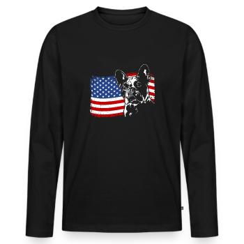 Bouledogue Français Amérique Flag Chiens Wilsigns - T-shirt manches longues Premium bio Homme - noir - Devant - Nico (187cm)