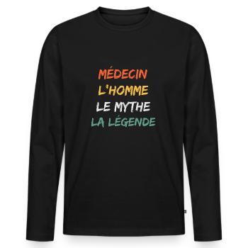 médecin - T-shirt manches longues Premium bio Homme - noir - Devant - Nico (187cm)