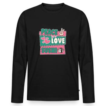 Amateur de cuisine japonaise Peace Love Sushi - T-shirt manches longues Premium bio Homme - noir - Devant - Nico (187cm)