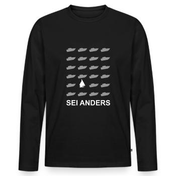 sei anders - sei mutig - geh segeln - Männer Premium Bio Langarmshirt - Schwarz - Vorne - Nico (187cm)
