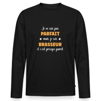 Je ne suis pas parfait mais Brasseur - T-shirt manches longues Premium bio Homme - noir - Devant - Nico (187cm)