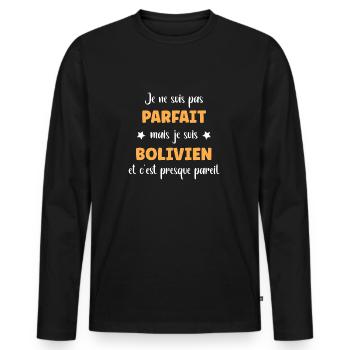 Je ne suis pas parfait mais bolivien - T-shirt manches longues Premium bio Homme - noir - Devant - Nico (187cm)