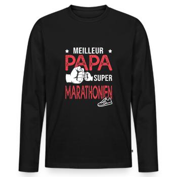 marathon Super papa meilleur marathonien running - T-shirt manches longues Premium bio Homme - noir - Devant - Nico (187cm)