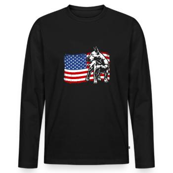 English Bull Terrier America Flag Dogs Wilsigns - Men's Premium Organic Long Sleeve Shirt - black - Front - Nico (187cm)