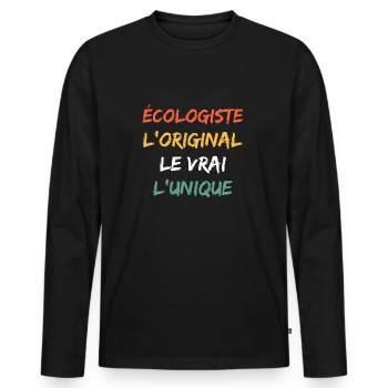 Humour écologiste - T-shirt manches longues Premium bio Homme - noir - Devant - Nico (187cm)