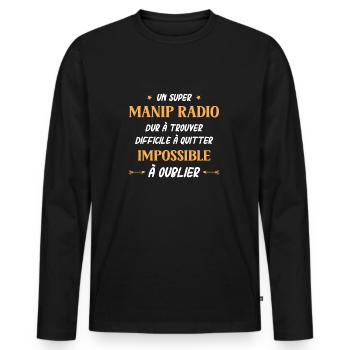 Un manip radio adjoint - T-shirt manches longues Premium bio Homme - noir - Devant - Nico (187cm)