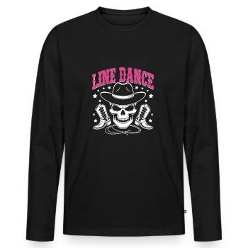 Line Dance Skull with Stetson and Boots and Lasso - Men's Premium Organic Long Sleeve Shirt - black - Front - Nico (187cm)