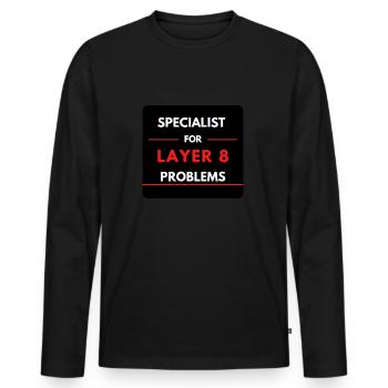 Spécialiste des problèmes de couche 8 (rouge) - T-shirt manches longues Premium bio Homme - noir - Devant - Nico (187cm)