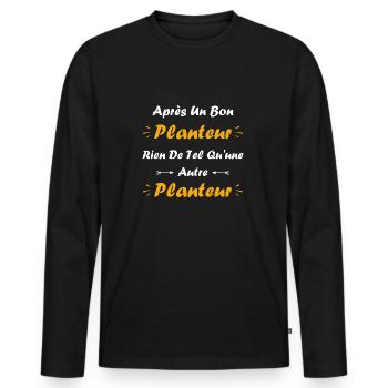 Humour punch planteur - T-shirt manches longues Premium bio Homme - noir - Devant - Nico (187cm)