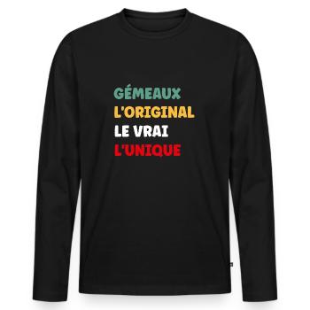 gémeaux - T-shirt manches longues Premium bio Homme - noir - Devant - Nico (187cm)