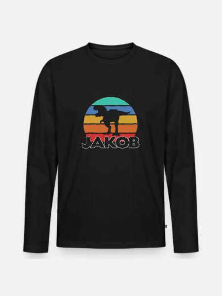 JAKOB - Beautiful boy name with dinosaur - Men's Premium Organic Long Sleeve Shirt - black