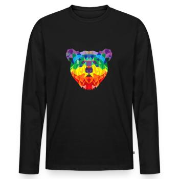 gay bär Regenboge LGBTQ Regenbogenfahne CSD - Männer Premium Bio Langarmshirt - Schwarz - Vorne - Nico (187cm)