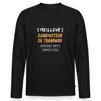 Meilleur conducteur de tramway - T-shirt manches longues Premium bio Homme - noir - Devant - Nico (187cm)