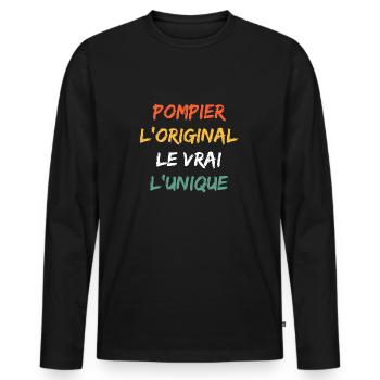 pompier - T-shirt manches longues Premium bio Homme - noir - Devant - Nico (187cm)