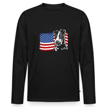 Wire Fox Terrier America Flag Dogs Wilsigns - Men's Premium Organic Long Sleeve Shirt - black - Front - Nico (187cm)