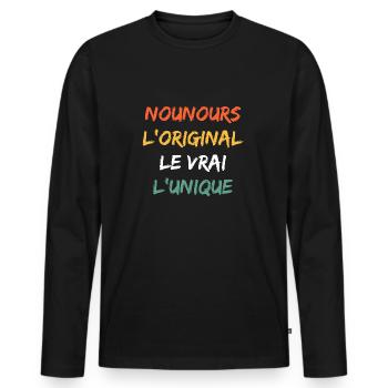 nounours - T-shirt manches longues Premium bio Homme - noir - Devant - Nico (187cm)