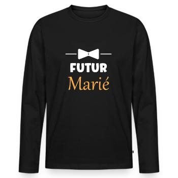 Futur marié - T-shirt manches longues Premium bio Homme - noir - Devant - Nico (187cm)