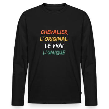 chevalier - T-shirt manches longues Premium bio Homme - noir - Devant - Nico (187cm)