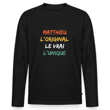 L'original le vrai l'unique Matthieu - T-shirt manches longues Premium bio Homme - noir - Devant - Nico (187cm)