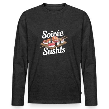 Soirée sushis - T-shirt manches longues Premium bio Homme - anthracite chiné - Devant - Nico (187cm)