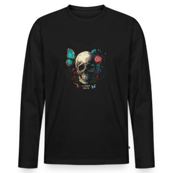 carpe diem - skull, butterfly, flowers - Men's Premium Organic Long Sleeve Shirt - black - Front - Nico (187cm)