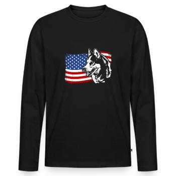 Siberian Husky America Flag Dog Dogs Wilsigns - Men's Premium Organic Long Sleeve Shirt - black - Front - Nico (187cm)