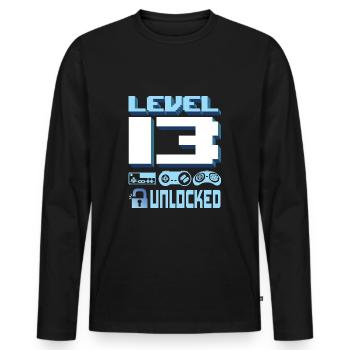 13. Geburtstagsgeschenk Jungen Mädchen Spieler 13 Jahre alt - Männer Premium Bio Langarmshirt - Schwarz - Vorne - Nico (187cm)