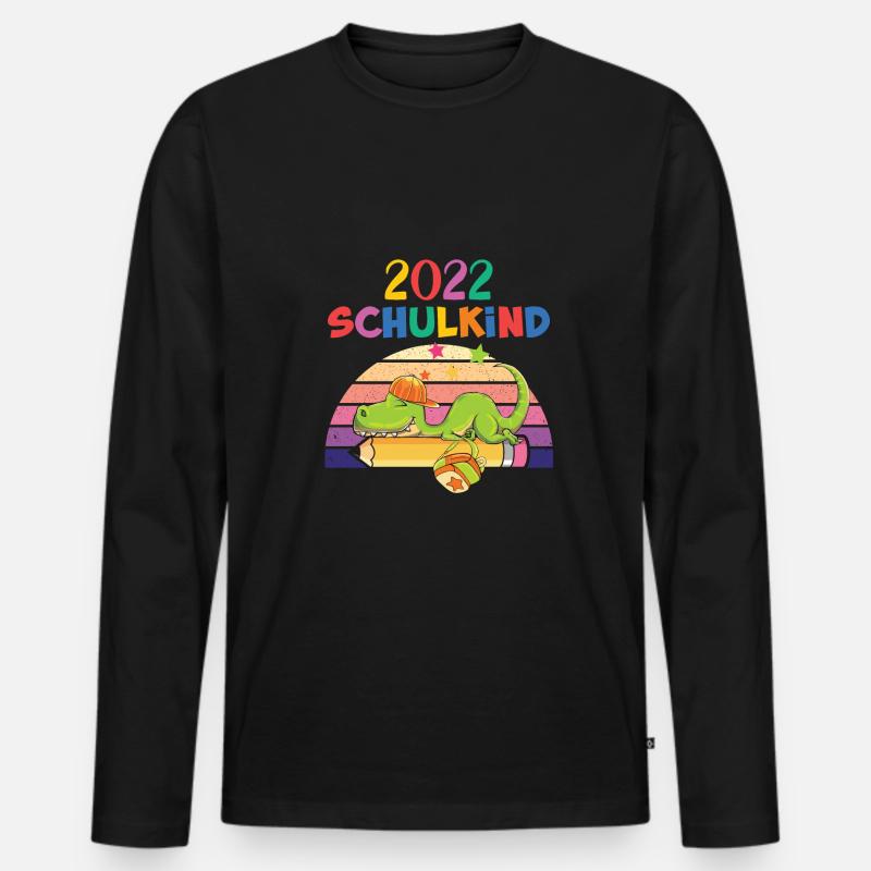 Dinosaurier - Schulkind 2022 - Einschulung - Männer Premium Bio Langarmshirt - Schwarz