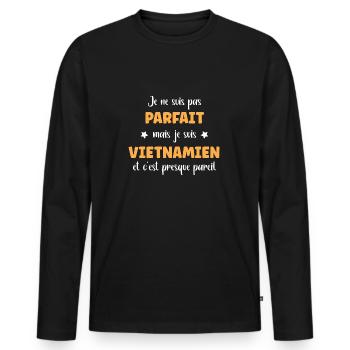 Parfait Vietnamien - T-shirt manches longues Premium bio Homme - noir - Devant - Nico (187cm)