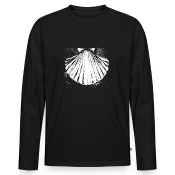 Camino - Scallop - Pilgrimage - Santiago - Men's Premium Organic Long Sleeve Shirt - black - Front - Nico (187cm)