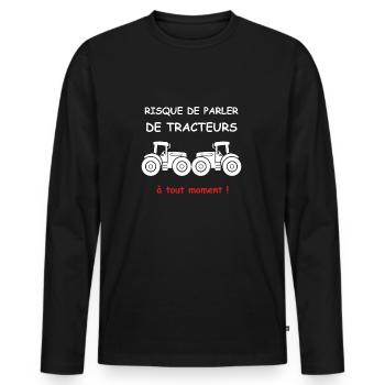 Risque de parler de tracteur - T-shirt manches longues Premium bio Homme - noir - Devant - Nico (187cm)