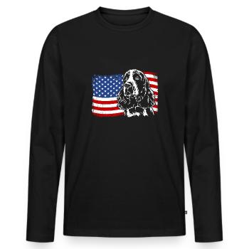 English Springer Spaniel America Flag Dog Dogs - Men's Premium Organic Long Sleeve Shirt - black - Front - Nico (187cm)