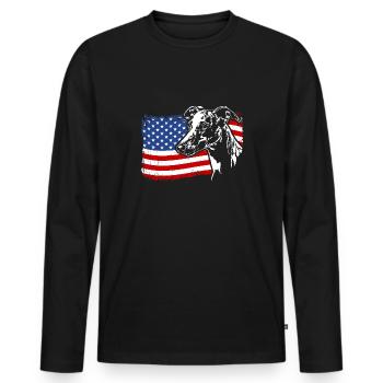 Whippet America Flag Dogs Dog Wilsigns - Men's Premium Organic Long Sleeve Shirt - black - Front - Nico (187cm)