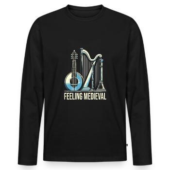 Marché médiéval - T-shirt manches longues Premium bio Homme - noir - Devant - Nico (187cm)
