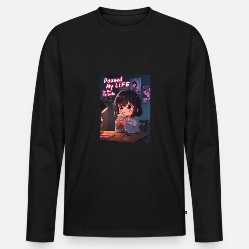 K pop und bubble Tea - Männer Premium Bio Langarmshirt - Schwarz