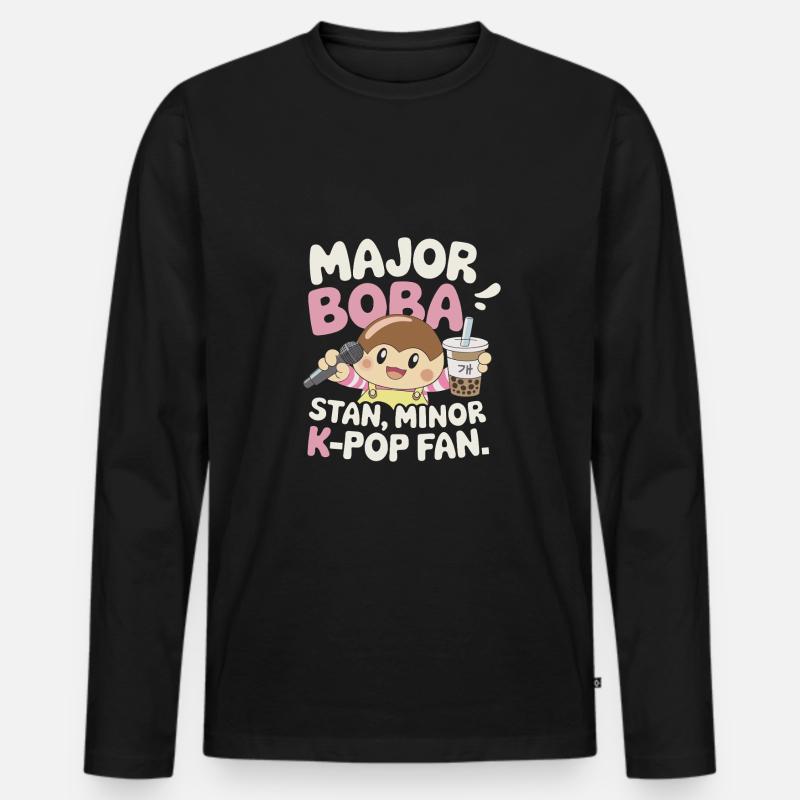 K pop und bubble Tea - Männer Premium Bio Langarmshirt - Schwarz