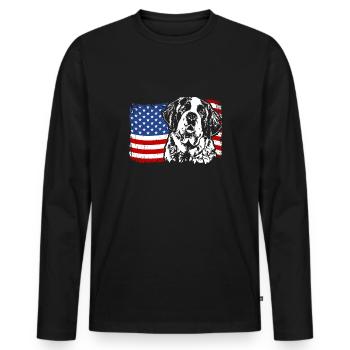 ST. BERNARDS Amérique Flag Chiens Chien Wilsigns - T-shirt manches longues Premium bio Homme - noir - Devant - Nico (187cm)