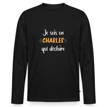 Charles - T-shirt manches longues Premium bio Homme - noir - Devant - Nico (187cm)